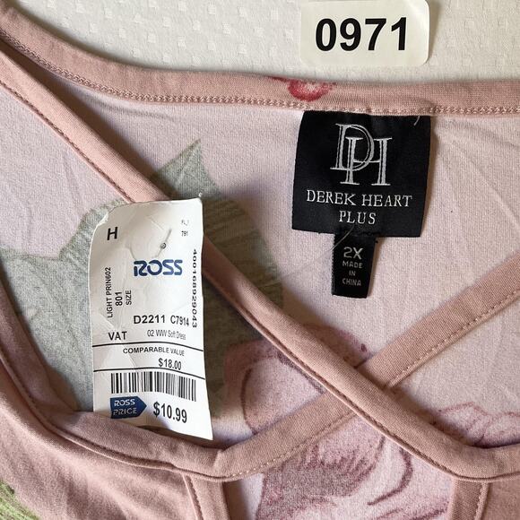 Derek Heart Plus Women Maxi Dress Plus 2X Pink Floral T-Shirt Dress Short Sleeve - Picture 2 of 7